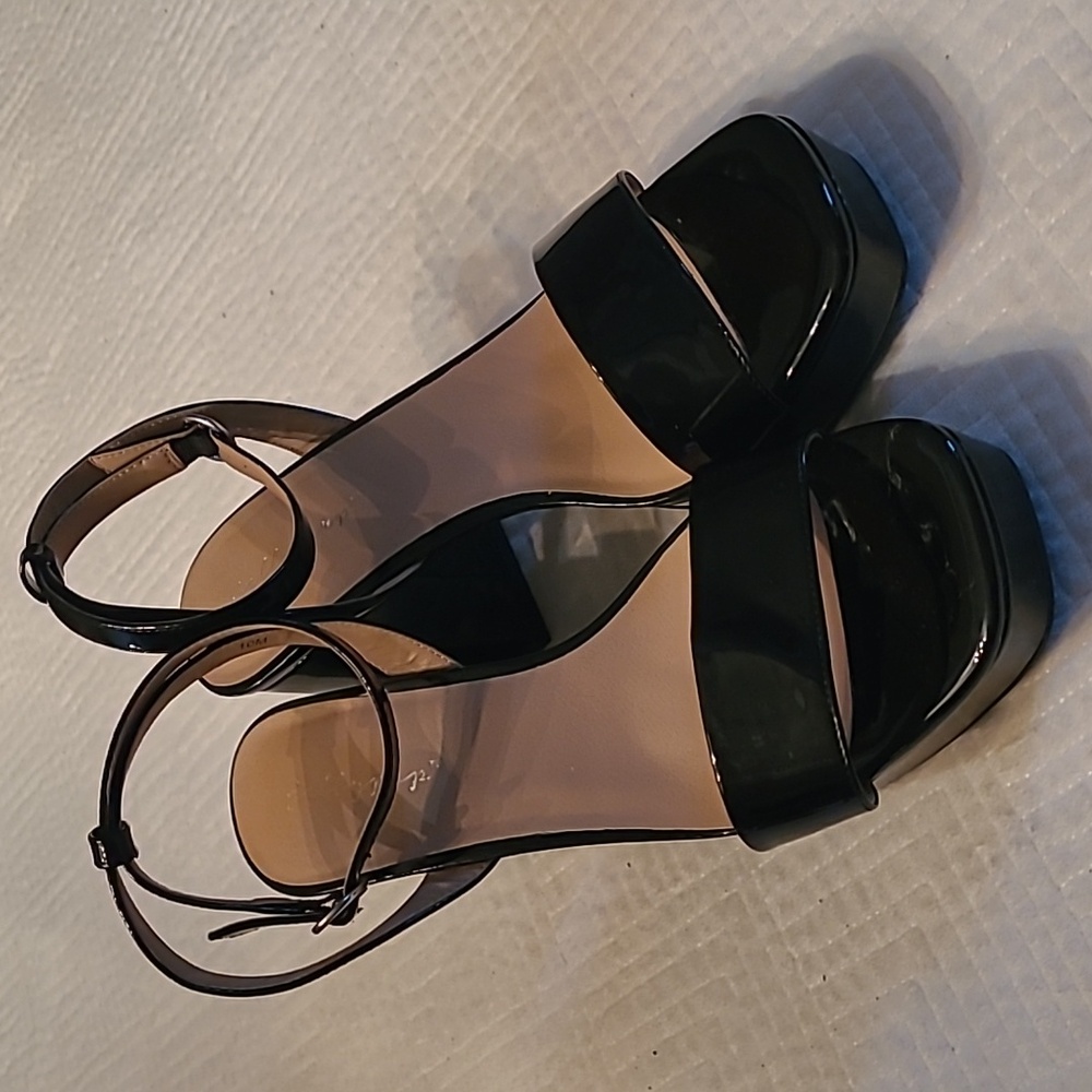 Jellypop Black Patent Platform Ankle Strap Heels